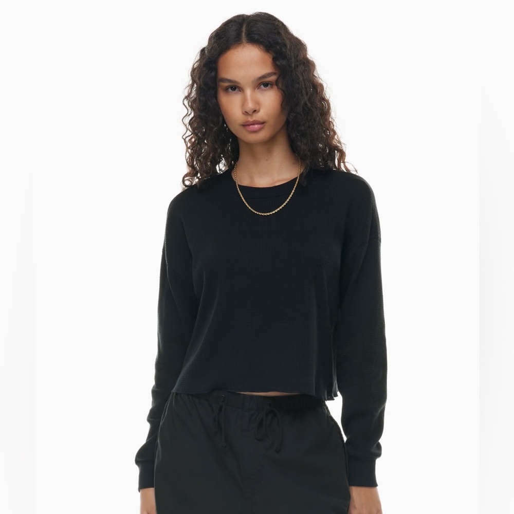 Aritzia TNA waffle crew boxy longsleeve cropped